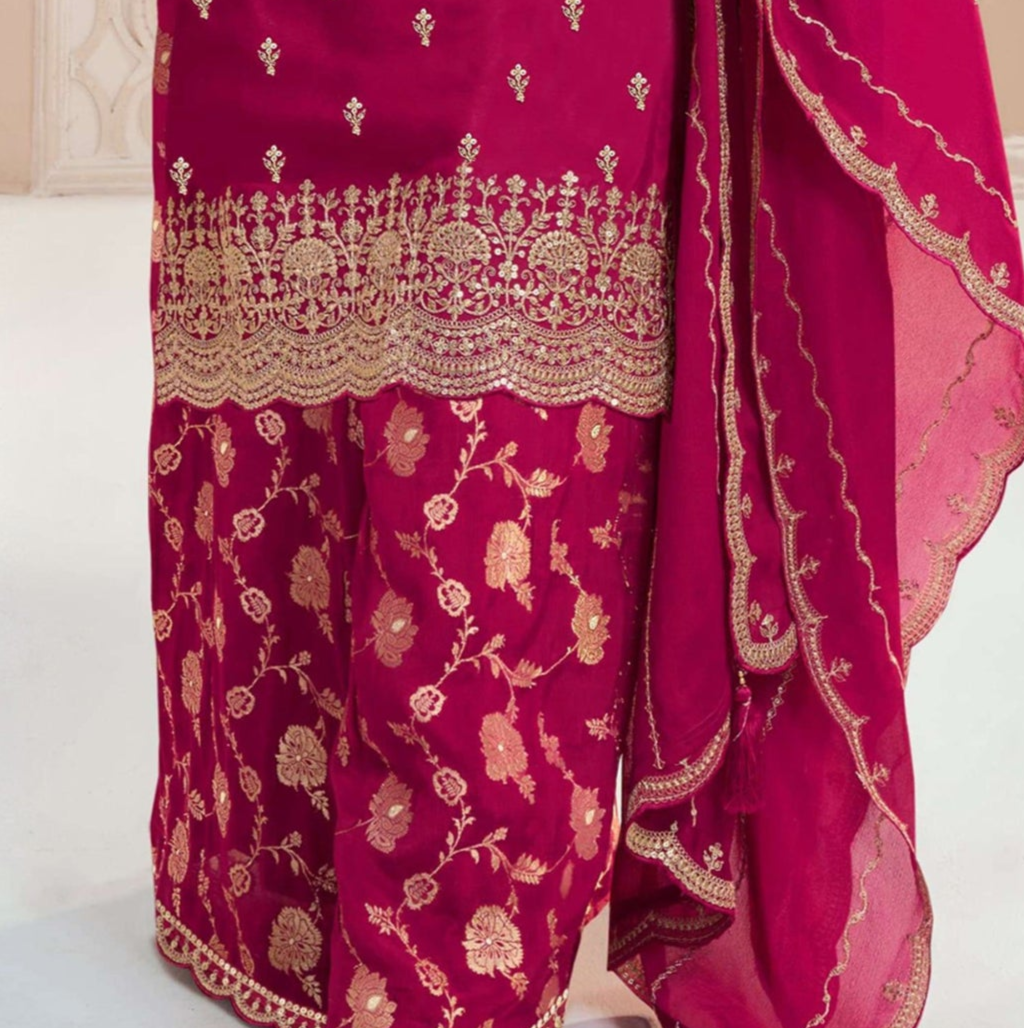 Attractive Designer Embroidery Chinon Fabric Salwar Kameez Plazzo Suit