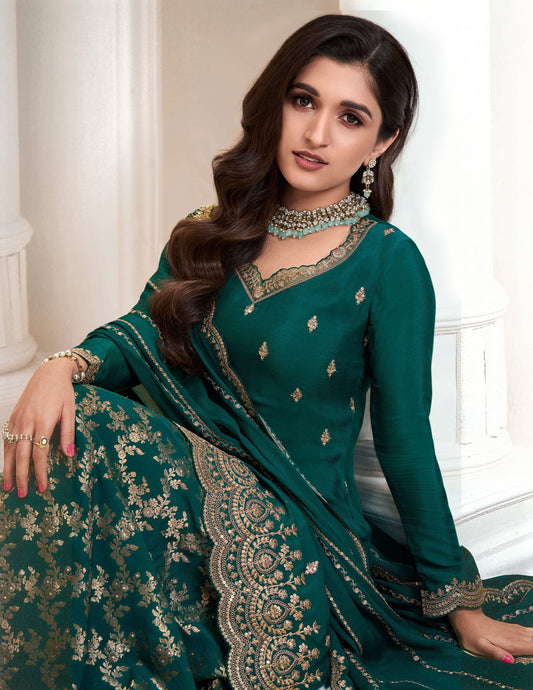 Attractive Designer Embroidery Chinon Fabric Salwar Kameez Plazzo Suit