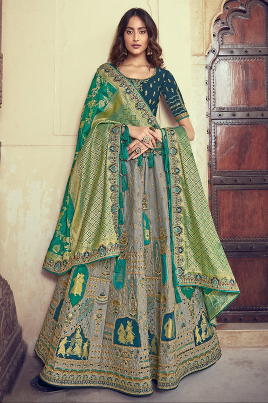 Green Color Pakistani Nikah Wear Readymade Designer Heavy Lehenga Choli