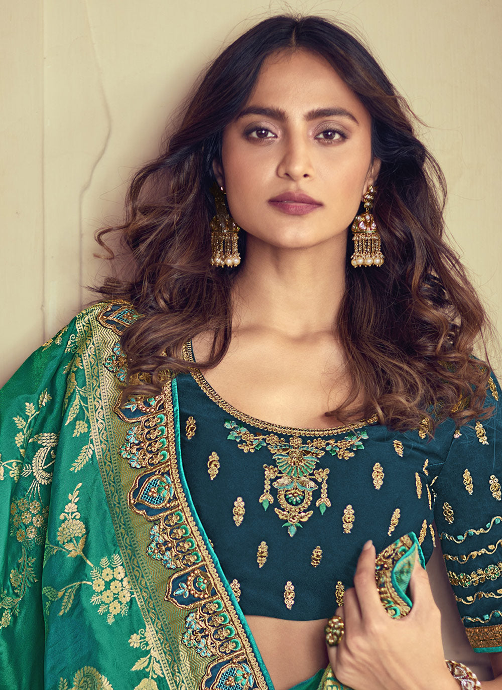 Green Color Pakistani Nikah Wear Readymade Designer Heavy Lehenga Choli