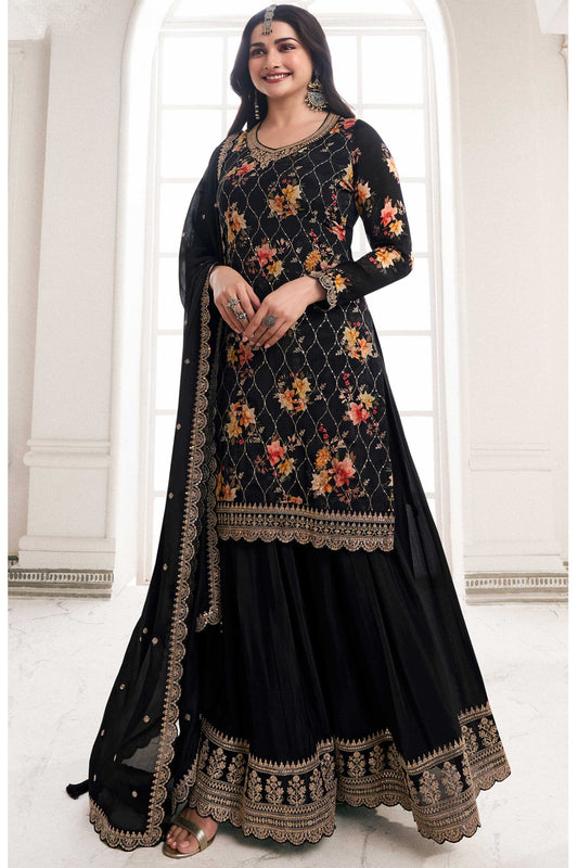 Black Color Eid Ramadan Wear Stylish Salwar Kameez Plazzo Dupatta Suit