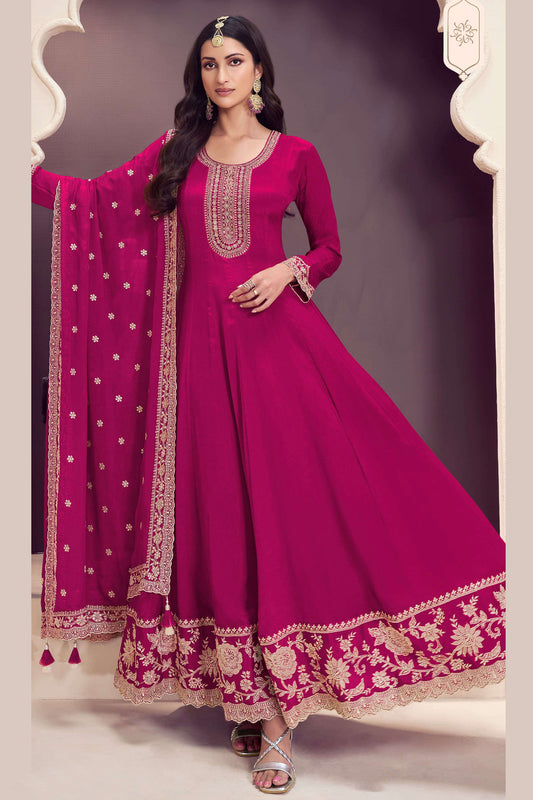 Reception Party Wear Embroidery Anarkali Gown Indian Gown with Dupatta