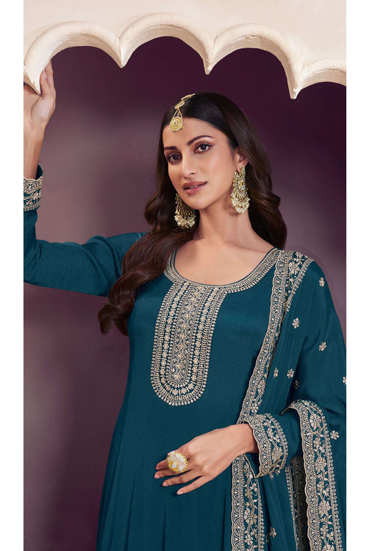 Reception Party Wear Embroidery Anarkali Gown Indian Gown with Dupatta