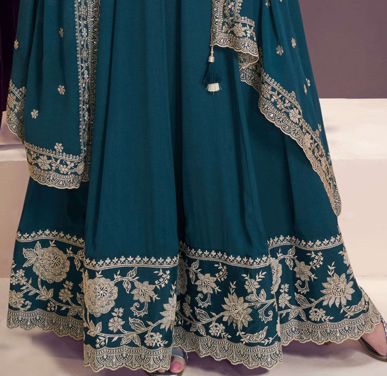 Reception Party Wear Embroidery Anarkali Gown Indian Gown with Dupatta