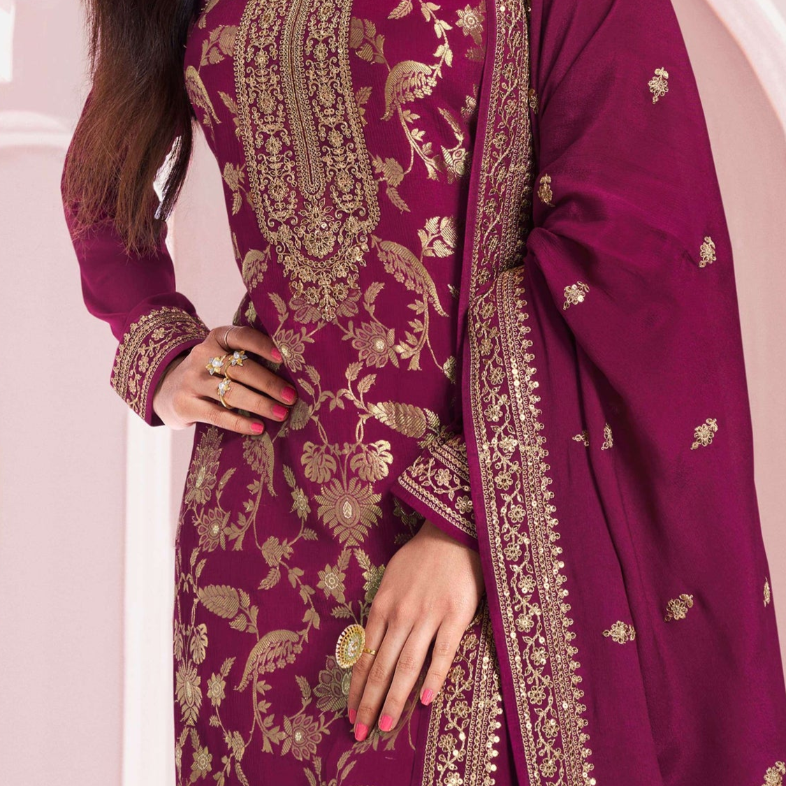 Indian Salwar Kameez With Lace Embroidery and Santoon Bottom