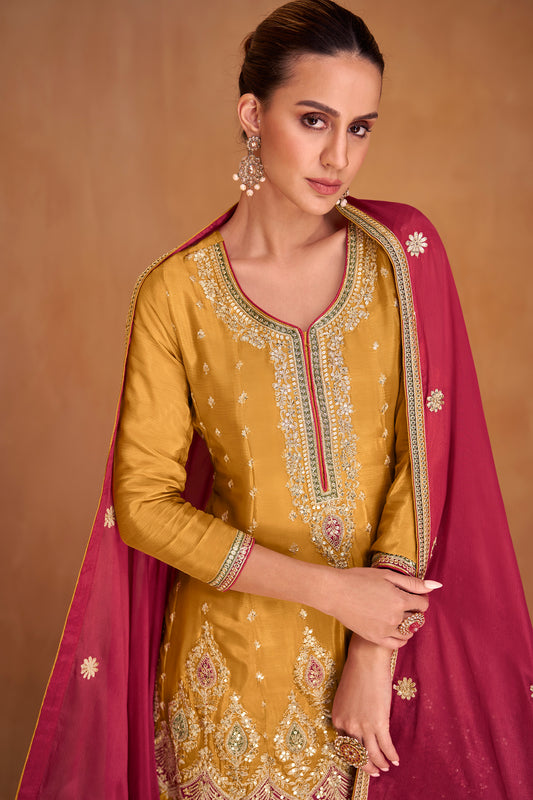 Haldi Function Wear Heavy Embroidery Work Salwar Kameez Palazzo Suit's