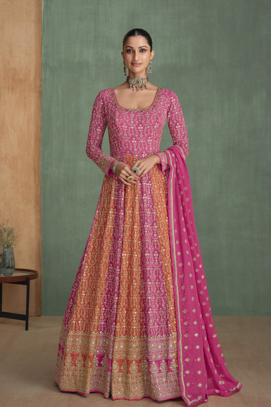 Embroidery Work Traditional Function Party Wear Anarkali Dupatta Gown