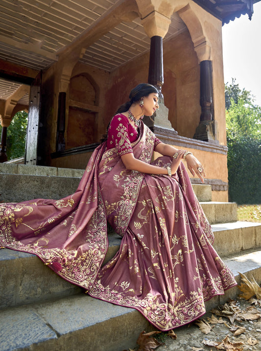 Gorgeous Designer Mulberry Pink Color Silk Fabric Traditional Wear Saree