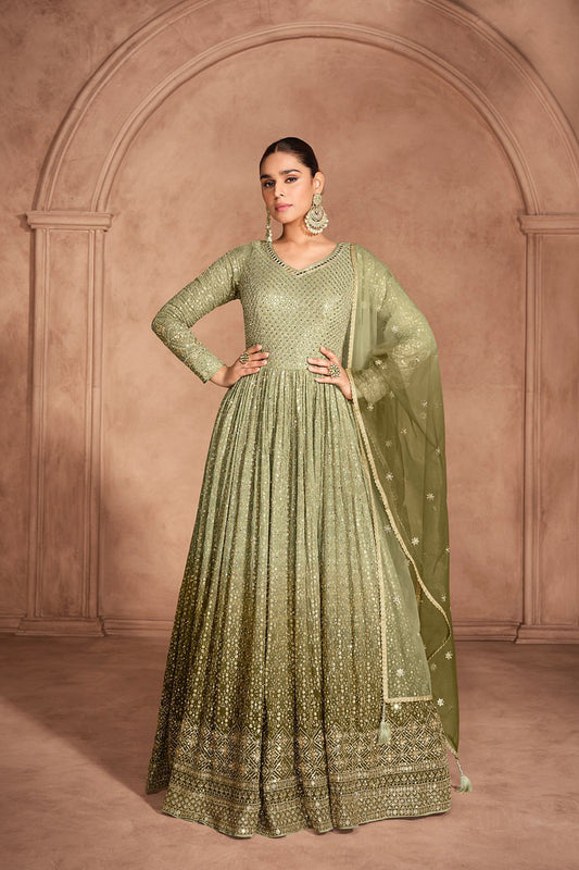 Embroidery Worked Anarkali Gown for Indian Wedding in the USA