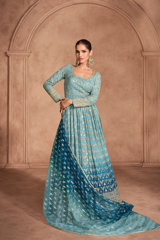 Designer Embroidery Worked Anarkali Gown for Indian Wedding in the USA