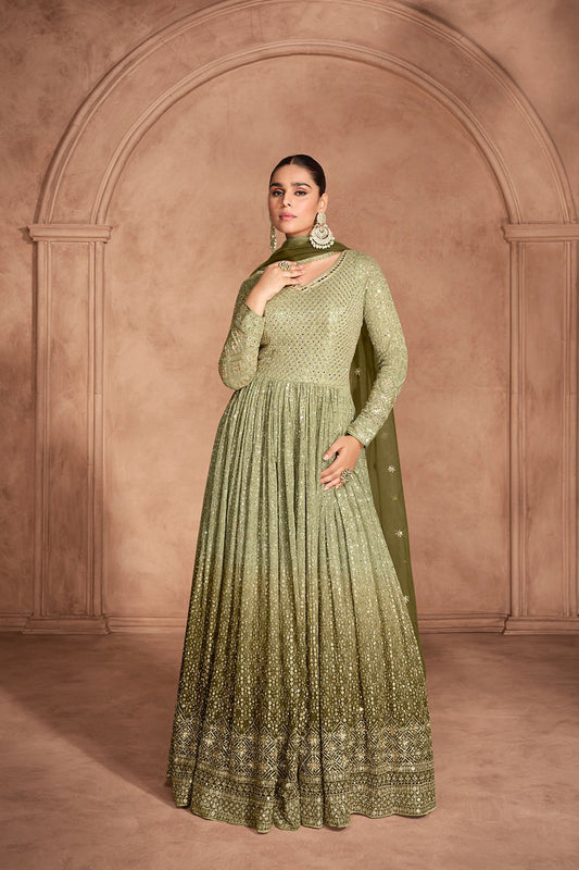 Designer Embroidery Worked Anarkali Gown for Indian Wedding in the USA