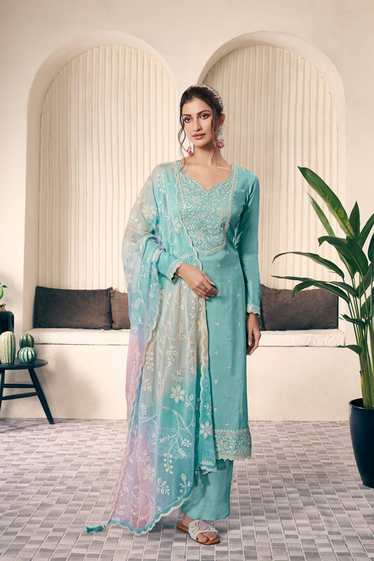Casual Wear Salwar Kameez Pant Suit With Beautiful Dupatta