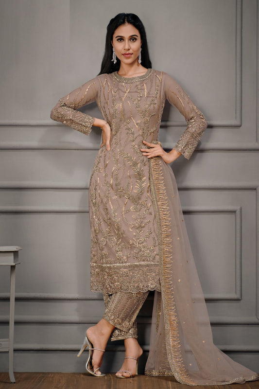 Ready-to-Wear Luxury Heavy Embroidered Net Top & Satin Bottom Suit