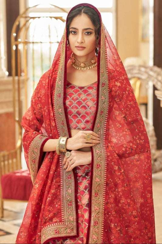 Incredible Red Color Wedding Reception Wear Lehenga Choli with Dupatta