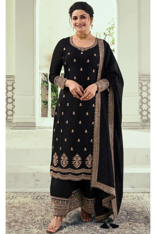 Georgette Fabric Black Color Unique Design Salwar Kameez Plazzo Suits