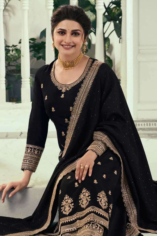Georgette Fabric Black Color Unique Design Salwar Kameez Plazzo Suits