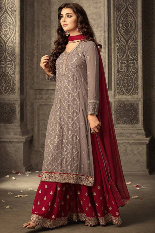 Fancy Embroidery Foil Paper Worked Salwar Kameez Plazzo Pakistani Eid-Ramadan Party Wear Suits