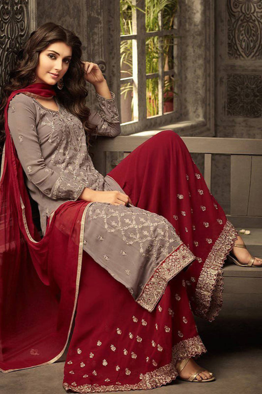 Fancy Embroidery Foil Paper Worked Salwar Kameez Plazzo Pakistani Eid-Ramadan Party Wear Suits