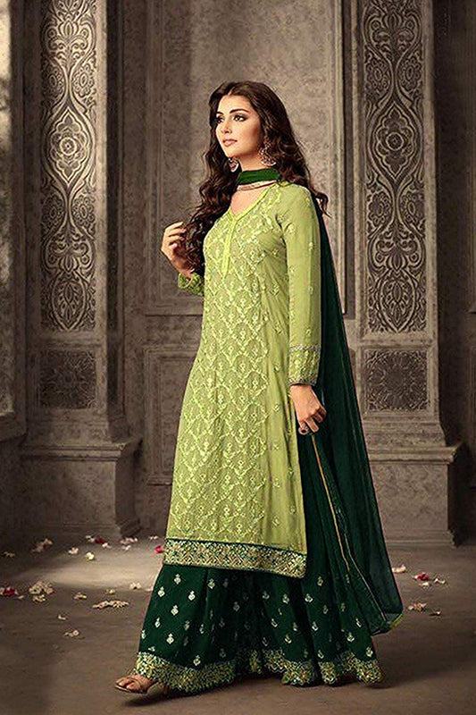 Fancy Embroidery Foil Paper Worked Salwar Kameez Plazzo Pakistani Eid-Ramadan Party Wear Suits