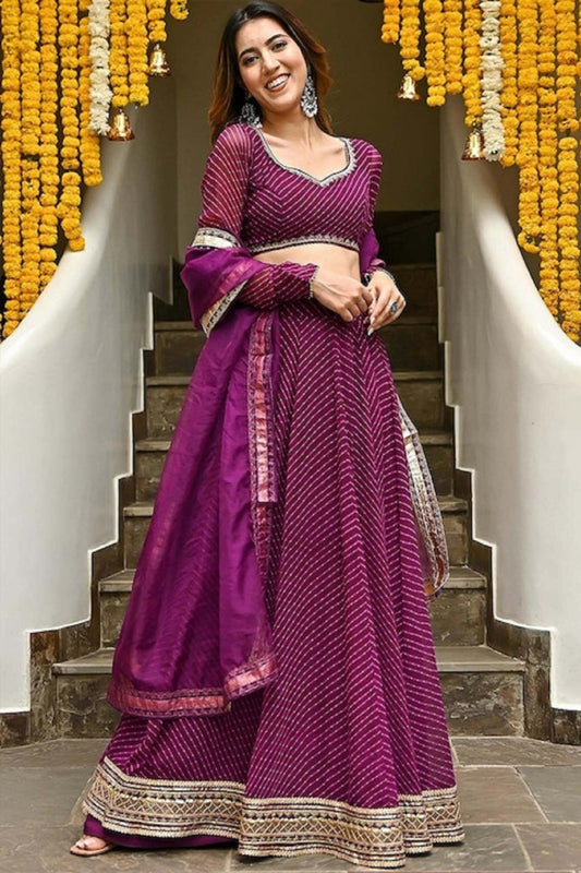 Stunning Wedding Guest Wear Leheriya Print Lehenga Choli With Dupatta