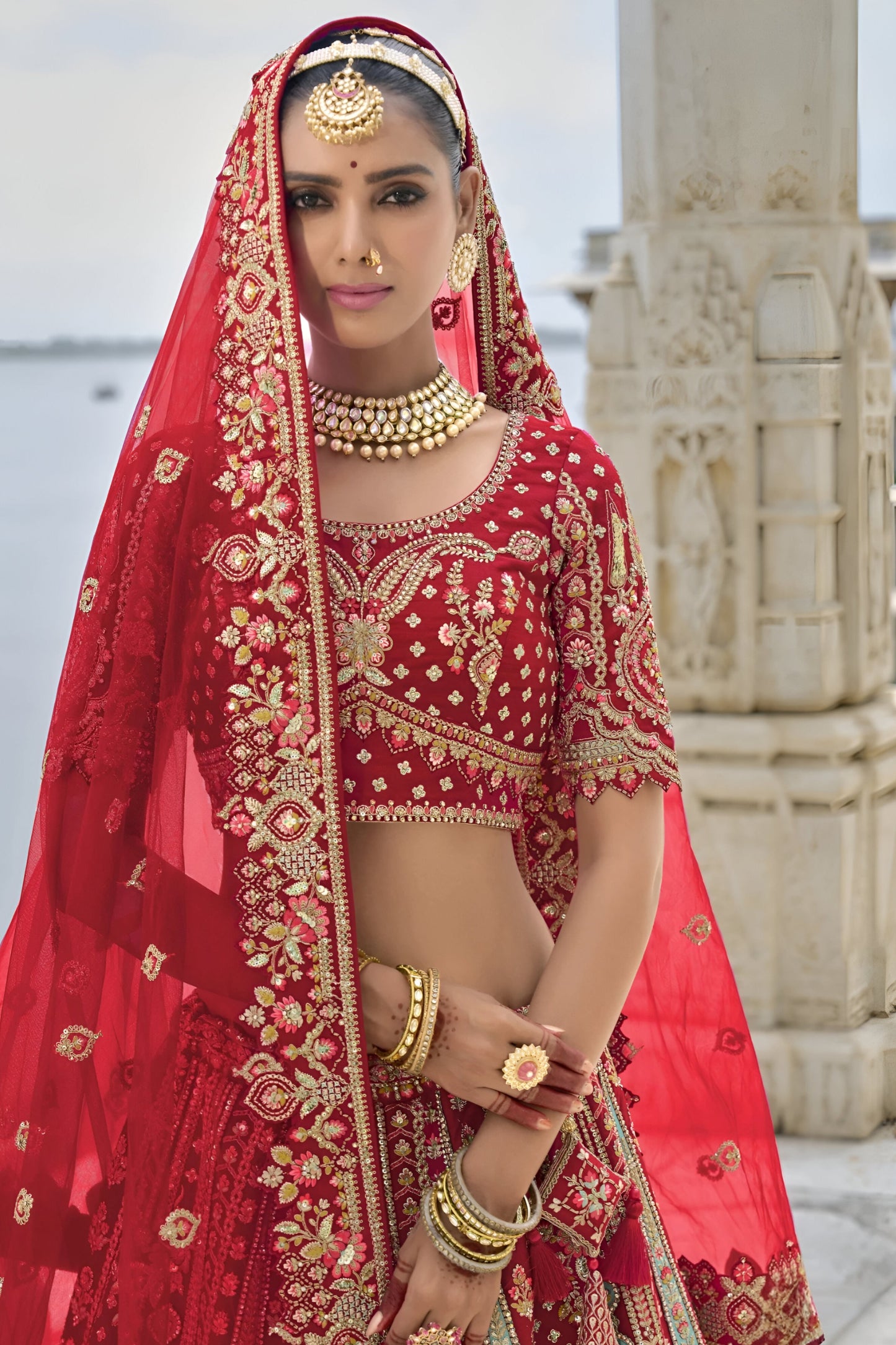 Red Color Silk Wedding Bridal Wear Heavy Lehenga Choli with Net Dupatta