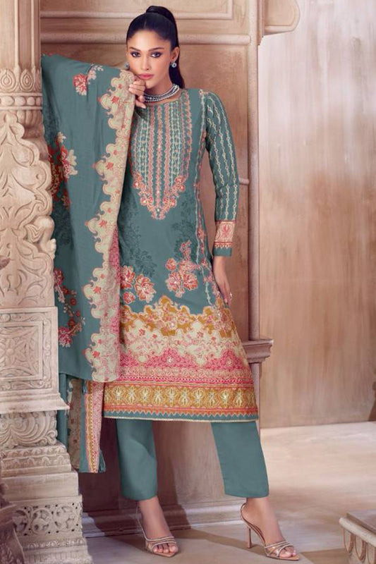 Casual Wear Handwork & Swaroski Salwar Kameez Plazzo Suit With Dupatta