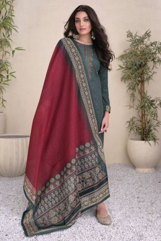 Grey Color Pure Satin Fabric Summer Wear Salwar Kameez Pant Suit's