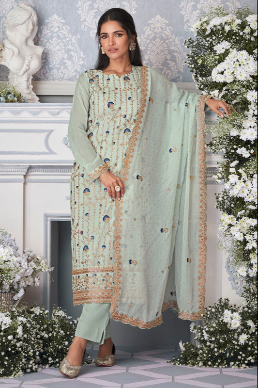 New Style Pista Color Luxury Salwar Kameez With Dupatta For Wedding