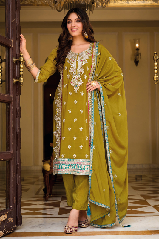 New Style Yellow Color Ready To Wear Salwar Kameez For Wedding-Festival