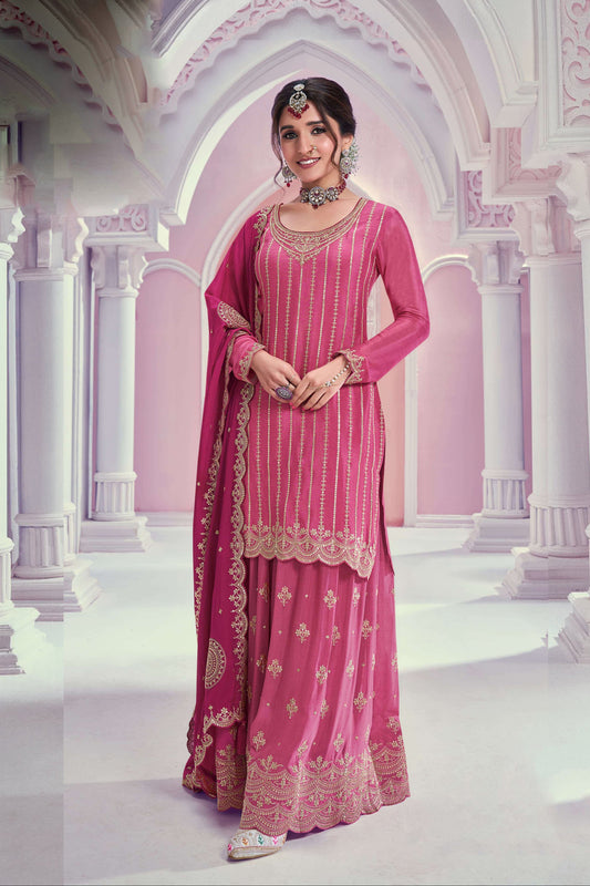 Indian Ethnic Wear Chinon With Embroidery Work Salwar Kameez Sharara