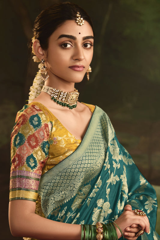 South Asian Festive Wear Sari Heavy Silk Fabric Event Wear Saree