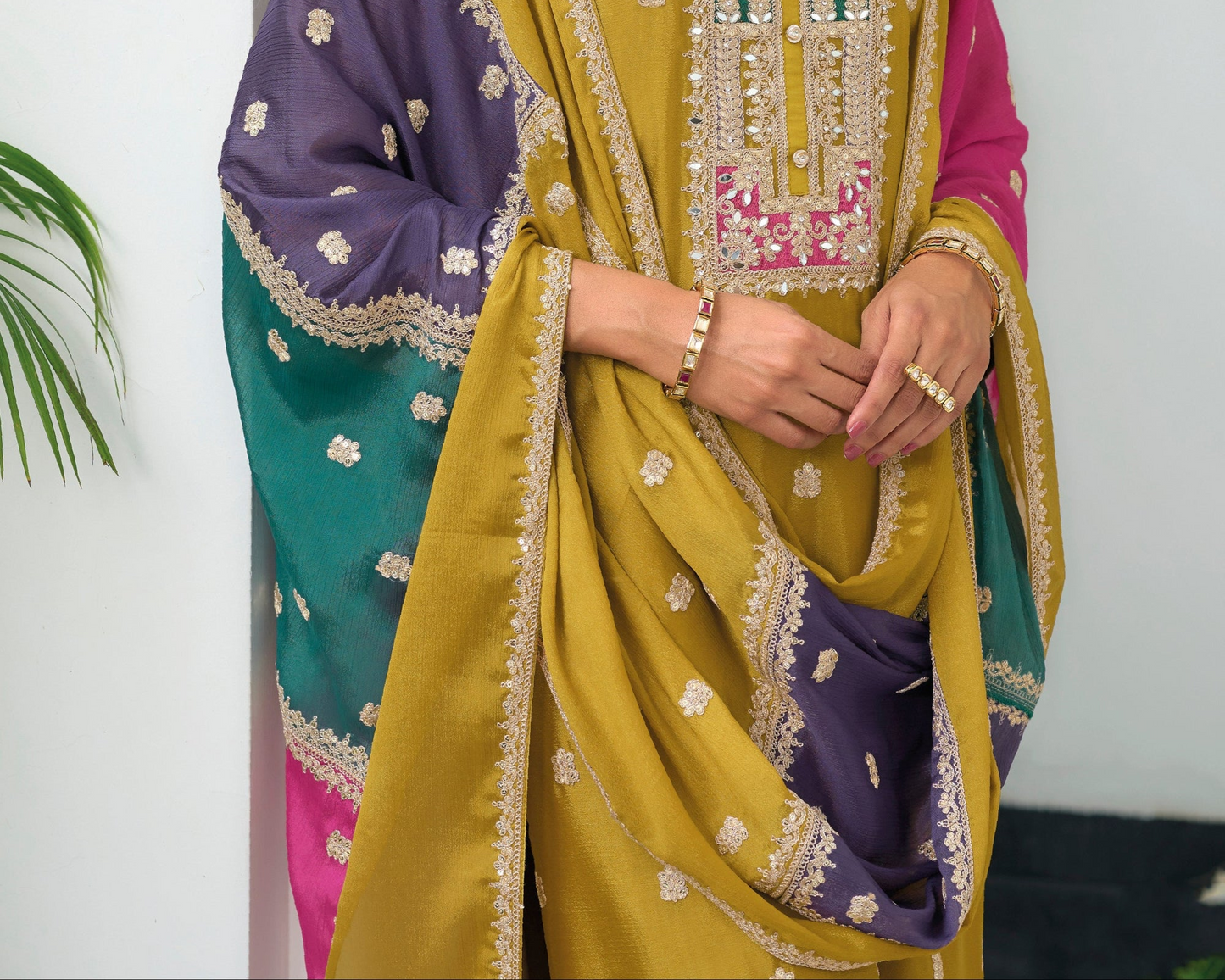 Luxury Shalwar Kameez Suit with Heavy Chinon & Embroidered Silk Bottom