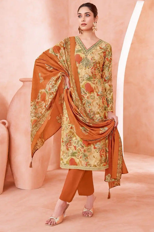 Indian Designer Embroidery Worked Print Salwar Kameez Plazzo Pant Suit