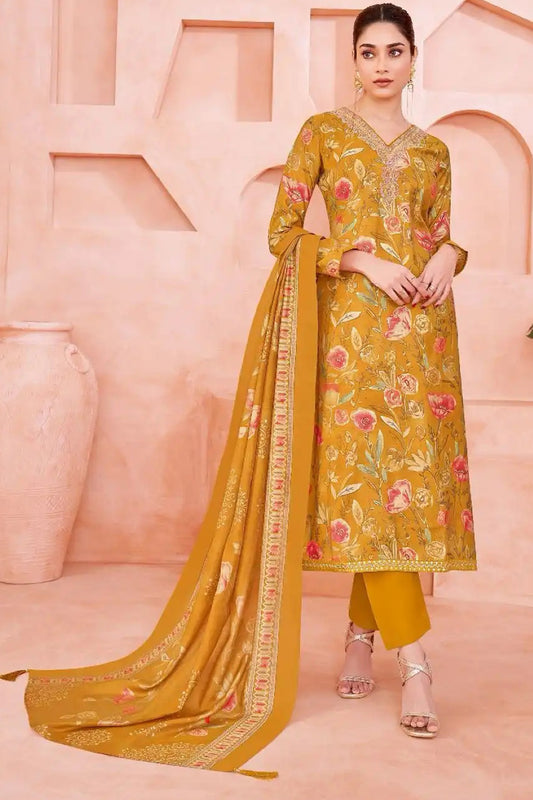 Indian Designer Embroidery Worked Print Salwar Kameez Plazzo Pant Suit