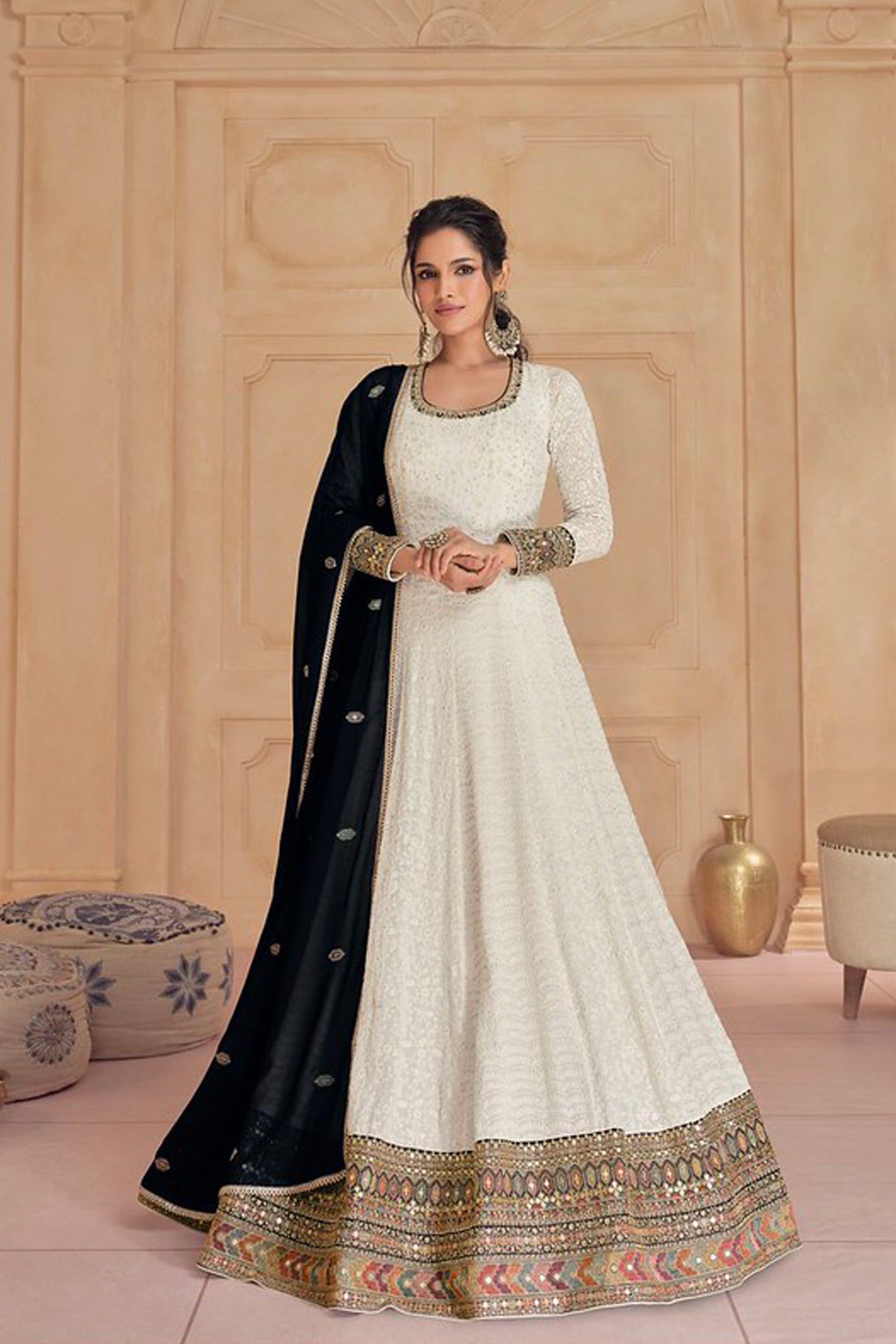 Full Stitched Faux Georgette Salwar Kameez with Dupatta for Women Traditional We Full Stitched Faux Georgette Salwar Kameez with Dupatta for Women Traditional We