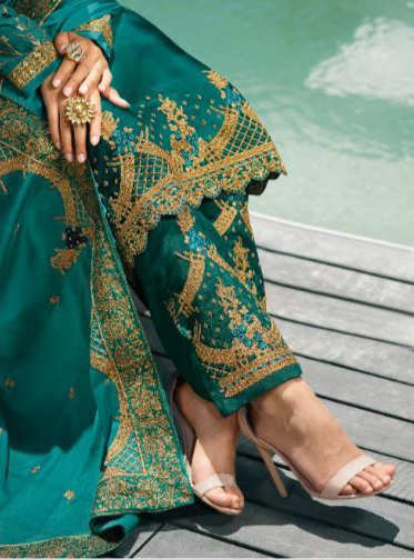 Hand Worked Pakistani Reception Wedding Wear Trouser Pant Suits