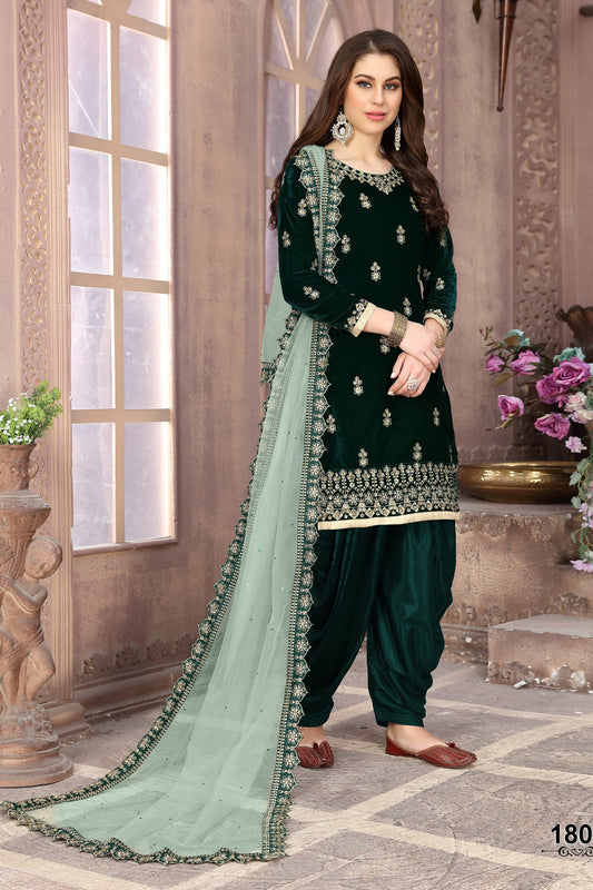 Designer Velvet Punjabi Patiyala Dupatta Dress Modern Desi Outfit USA