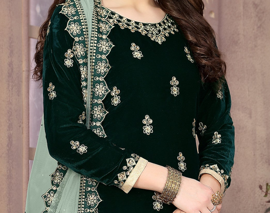 Designer Velvet Punjabi Patiyala Dupatta Dress Modern Desi Outfit USA