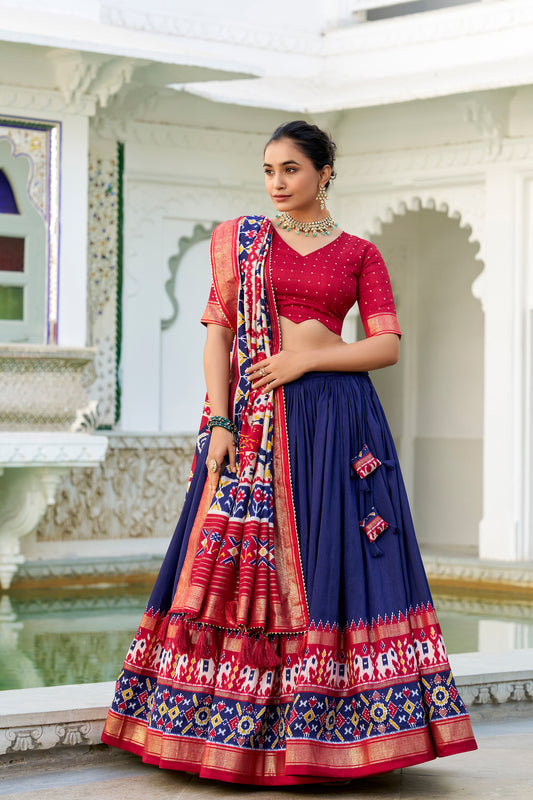 Indian Designer Royal Blue Color Tussar Silk Wedding Wear Lehenga Choli