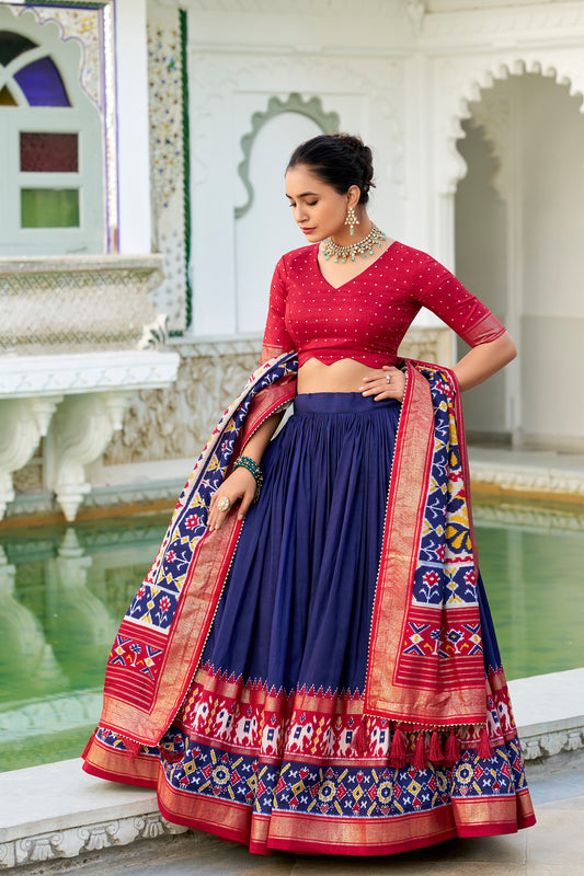 Indian Designer Royal Blue Color Tussar Silk Wedding Wear Lehenga Choli