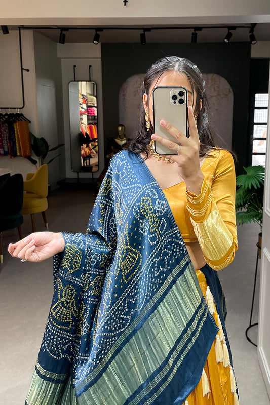 Yellow Color Silk Designer Patola Printed Lehenga Choli For Wedding Guest USA