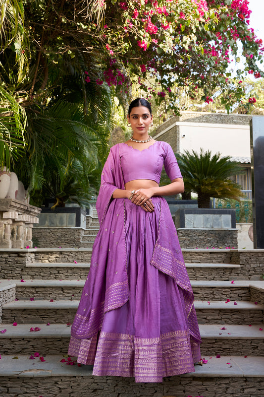 Lavender Color Wedding Functions Wear Embroidery Work Lehenga Choli