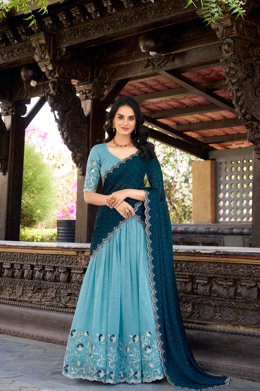 Silk Designer Sequins Work Readymade Lehenga Choli With Dupatta