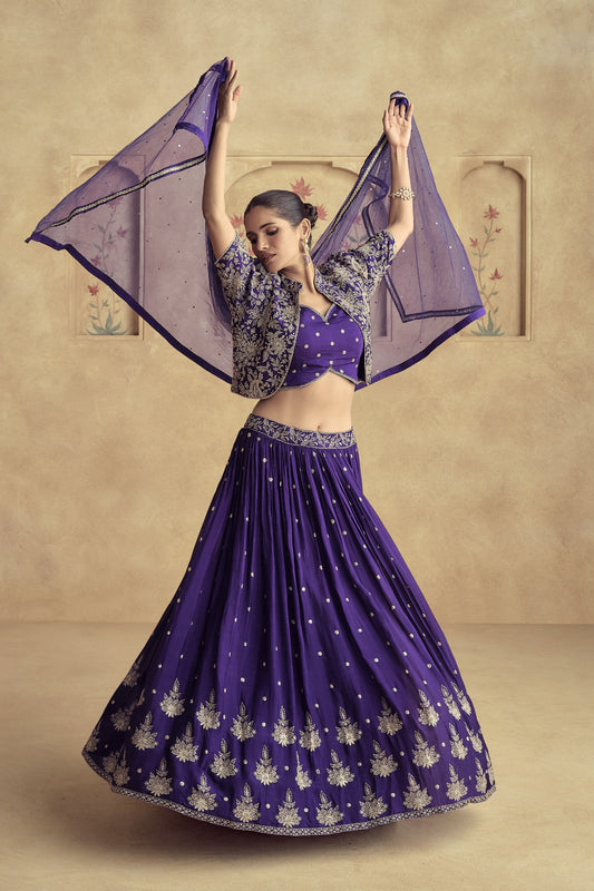 Traditional embroidered lehenga with matching dupatta, perfect for weddings and festive occasions.