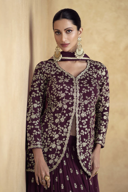 Elegant designer lehenga in rich fabric, featuring detailed work for bridal and party wear.