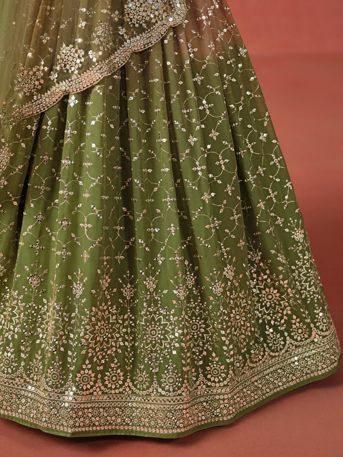 New Olive Green Color Sequins Work Sangeet Function Wear Lehenga Choli