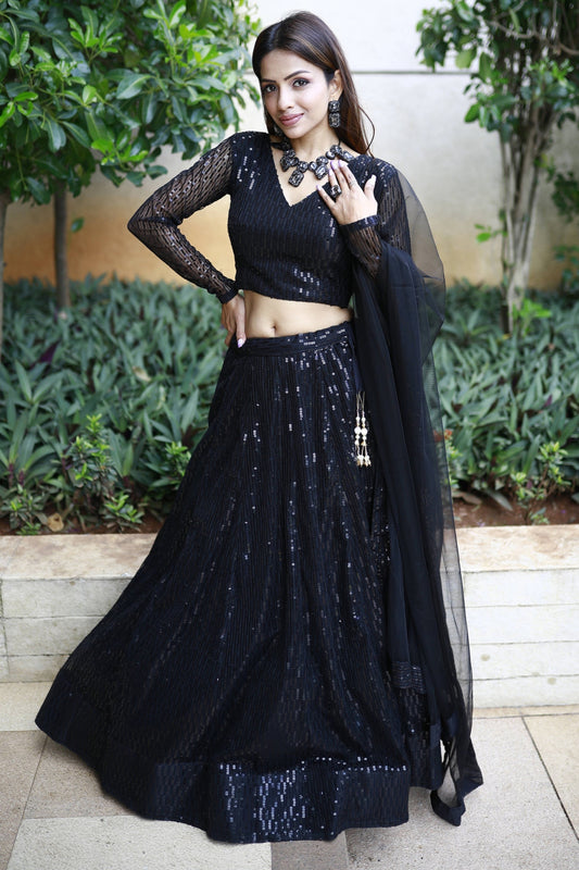 Black Color Heavy Sequins Designer Lehenga Choli Dupatta for Women wear