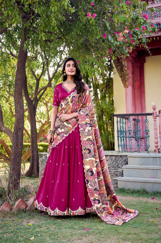 New Indian Women's Navarati Wear Pink Color Ghaghra Choli with Dupatta
