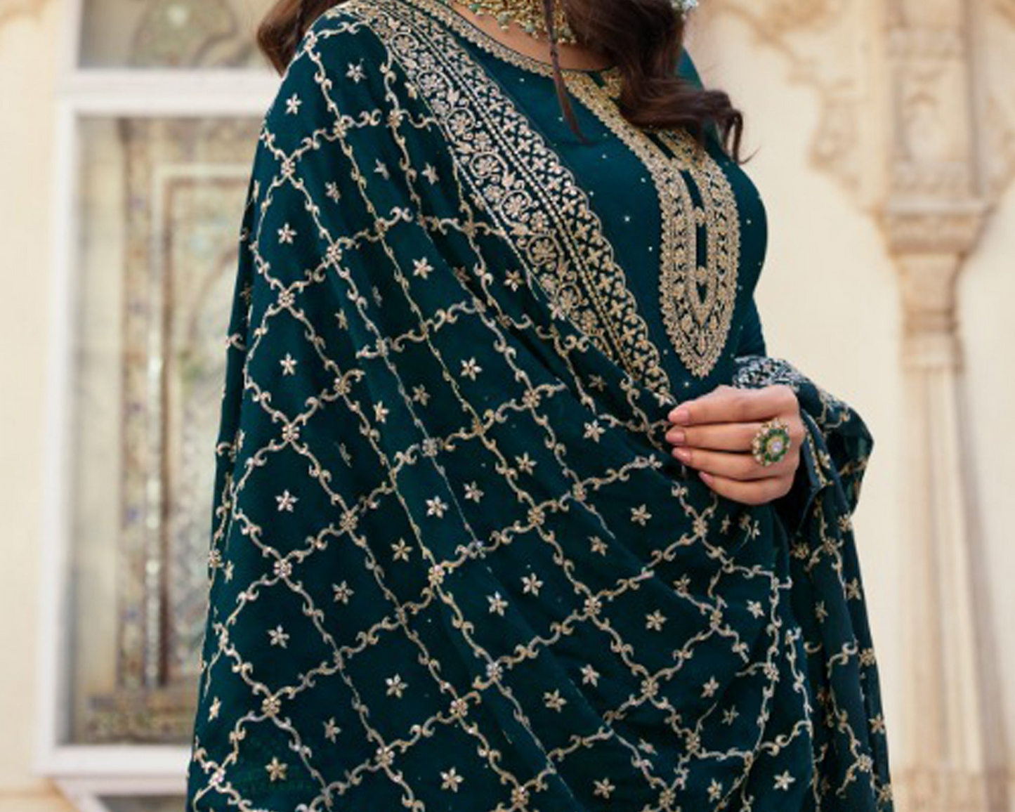 New Style Teal Color Heavy Embroidery Work Salwar Suit With Dupatta