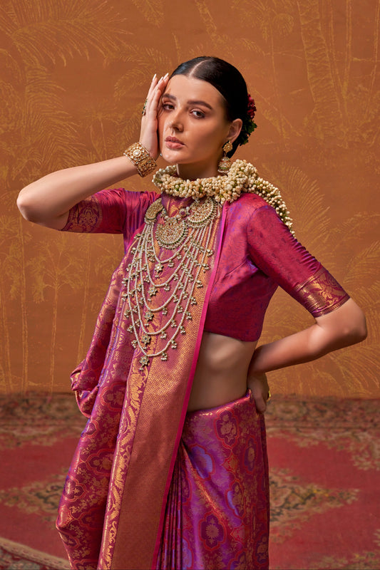 Readymade Saree With Blouse Affordable Pink Color Printed Silk Fabric Sari